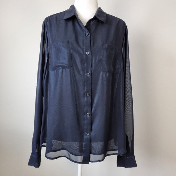 Jones New York Collection Blue Sheen Blouse Size M - Picture 1 of 9